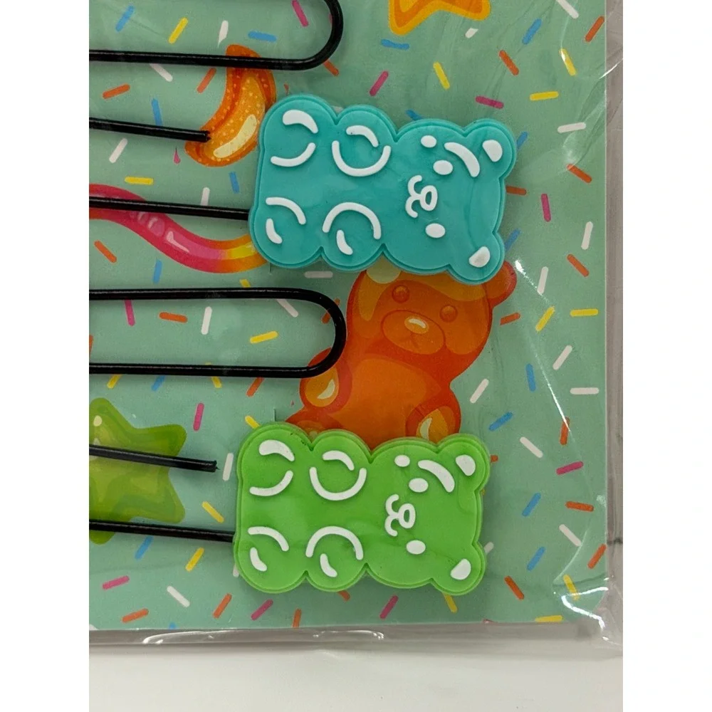 Gummy Bear Paper Clips 4pc Set Pink Purple Teal Green Silicone Charms N2411993